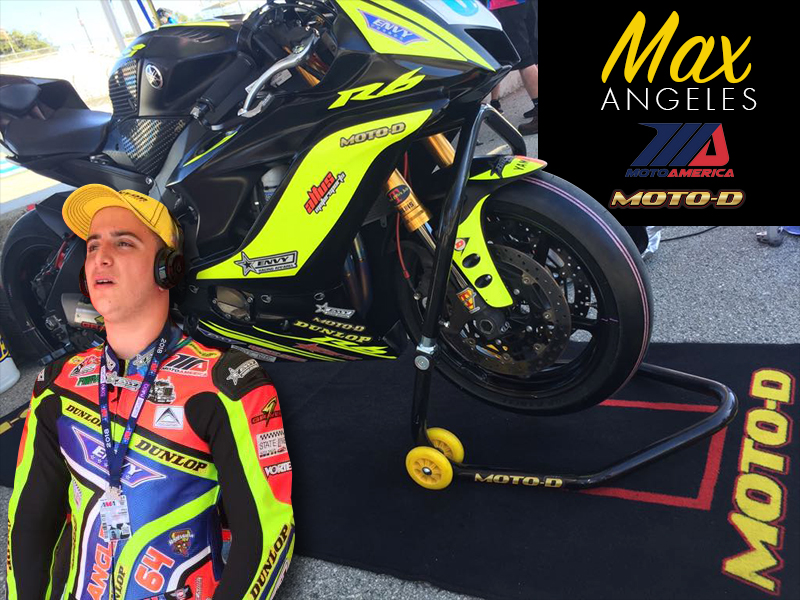 Max Angeles MotoAmerica R6 on a MOTO-D paddock bike mat