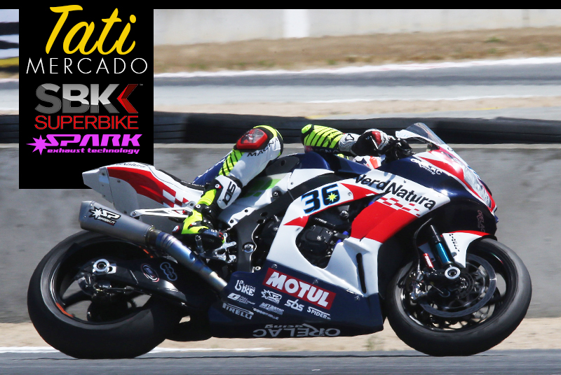 Tati Mercado at Laguna Seca WSBK aboard his titanium Spark Exhaust Kawasaki Ninja